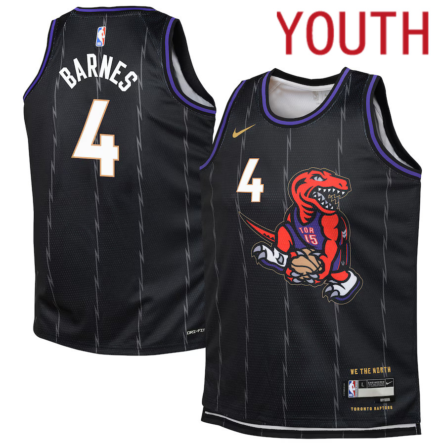 Youth Toronto Raptors #4 Scottie Barnes Nike Black City Edition 2024-25 Swingman Player NBA Jersey->youth nba jersey->Youth Jersey